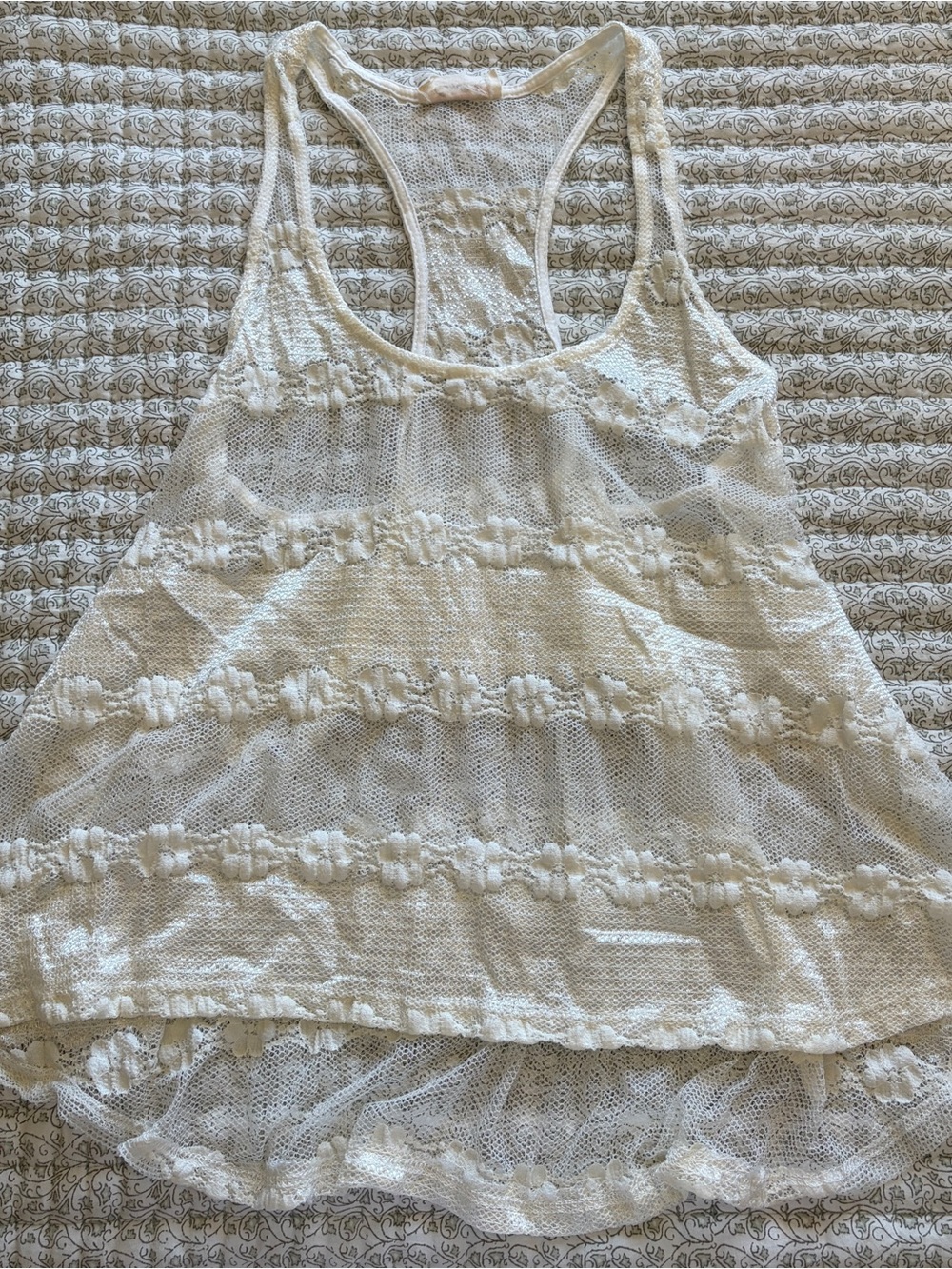 Women's Cream Lace-Trim Racerback Tank Top